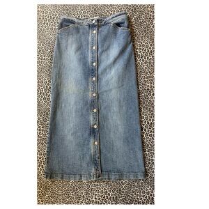 GAP Blue Button-Front Denim Maxi Skirt